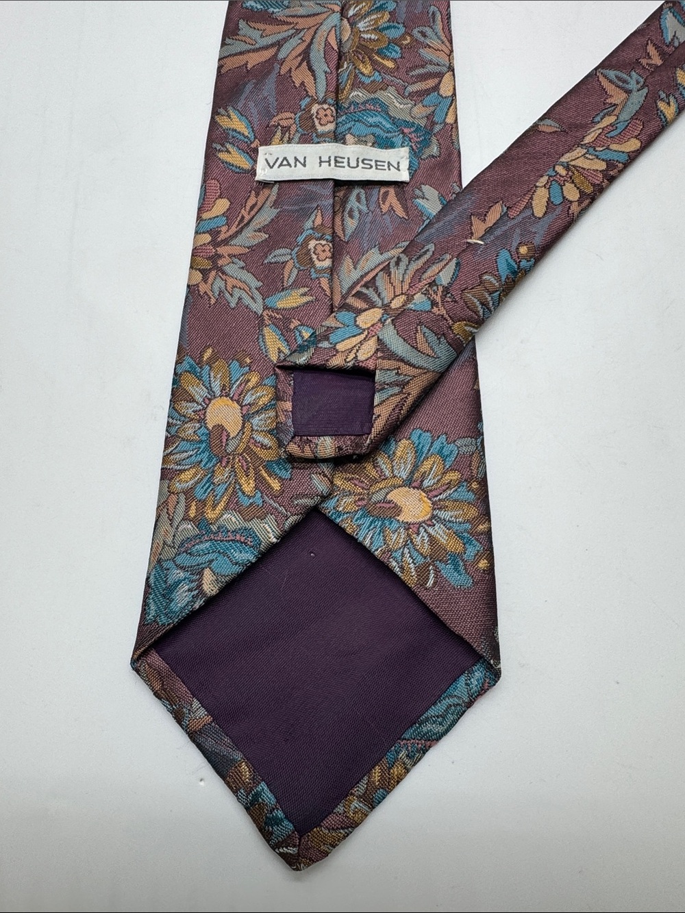 Van Heusen Plum Floral Tie with Teal and Gold Accents #0070